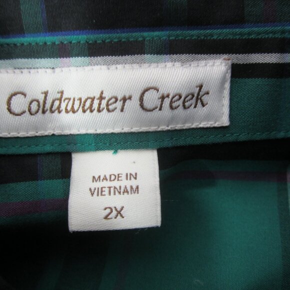 Coldwater Creek Women Plus 2X Teal Blue Green Black Plaid Cotton LS Shirt - Picture 4 of 15
